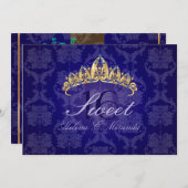Blue Damask Sweet 16/ tiara/indigo Einladungen (Vorne/Hinten)