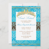 Blue Damask Sweet 16/ tiara/Türkis Einladungen (Rückseite)