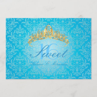 Blue Damask Sweet 16/ tiara/Türkis Einladungen