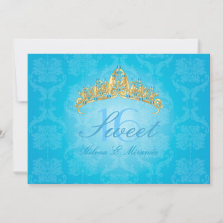 Blue Damask Sweet 16/ tiara/Türkis Einladungen