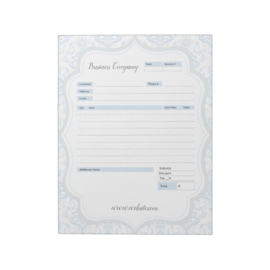 Blue Damask Theme Order Form und Anrufbemerkungs-E Notizblock (Rotiert)