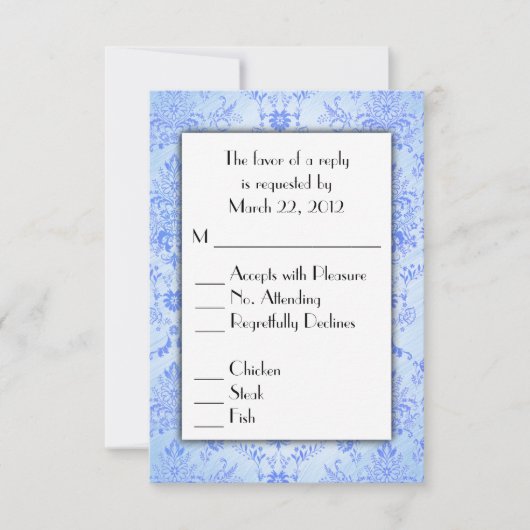 Blue Damask UAWG mit Menüauswahl RSVP Karte (Vorderseite)