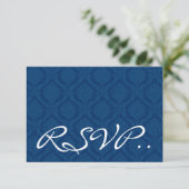 Blue Damask UAWG Wedding Response Card Small RSVP Karte (Stehend Vorderseite)