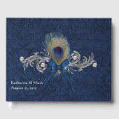 Blue Damask und Peacock Feather Wedding Gästebuch (Vorderseite)