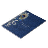 Blue Damask und Peacock Feather Wedding Notebook Notizblock (Linke Seite)