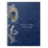 Blue Damask und Peacock Feather Wedding Notebook Notizblock (Vorderseite)