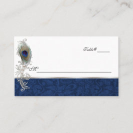 Blue Damask und Peacock Feather Wedding Platzkarte