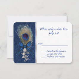Blue Damask und Peacock Feather Wedding RSVP
