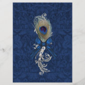 Blue Damask und Peacock Feather Wedding Table Menu Menükarte (Rückseite)