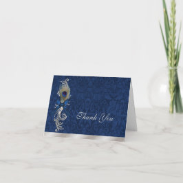 Blue Damask und Peacock Feather Wedding Vielen Dan Dankeskarte