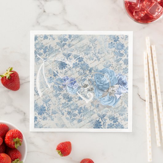 Blue Damask Viktorianisch Umbrella Ephemera Floral Serviette (Beispiel)