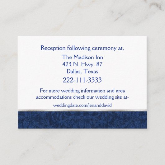 Blue Damask Wedding Card Begleitkarte (Vorderseite)