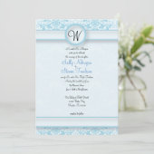 Blue Damask Wedding Einladung (Stehend Vorderseite)