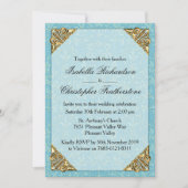 Blue Damask Wedding Einladung (Vorderseite)