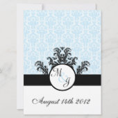 Blue Damask Wedding Einladung (Vorderseite)