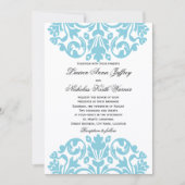 Blue Damask Wedding Einladung (Vorderseite)