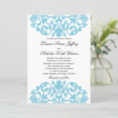 Blue Damask Wedding Einladung (Stehend Vorderseite)