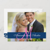 Blue Damask Wedding Foto Danke Postcard Postkarte (Vorne/Hinten)