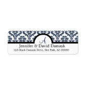 Blue Damask Wedding Monogram Address Labels (Vorne)