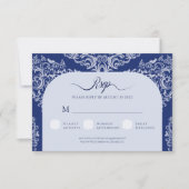 Blue Damask Wedding UAWG Response Card RSVP Karte (Vorderseite)