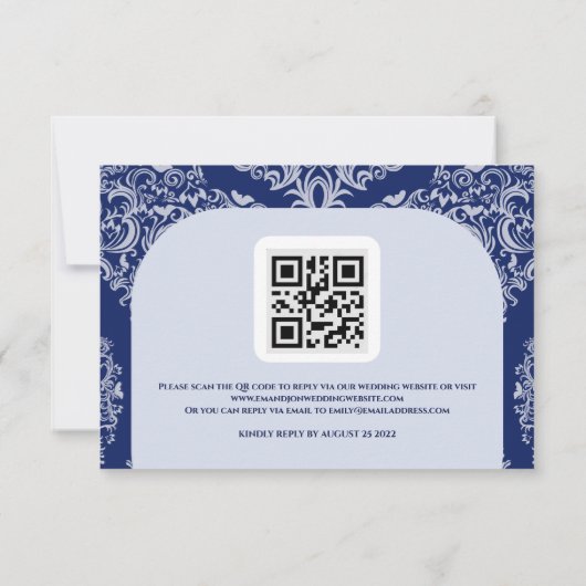 Blue Damask Wedding UAWG Response Card RSVP Karte (Rückseite)