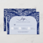 Blue Damask Wedding UAWG Response Card RSVP Karte (Vorne/Hinten)
