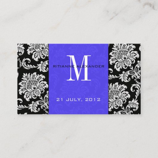 Blue Damask Wedding Website Business Card Begleitkarte (Vorderseite)