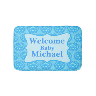 Blue Damask Welcome Name Personalisiert Baby Boy R Badematte