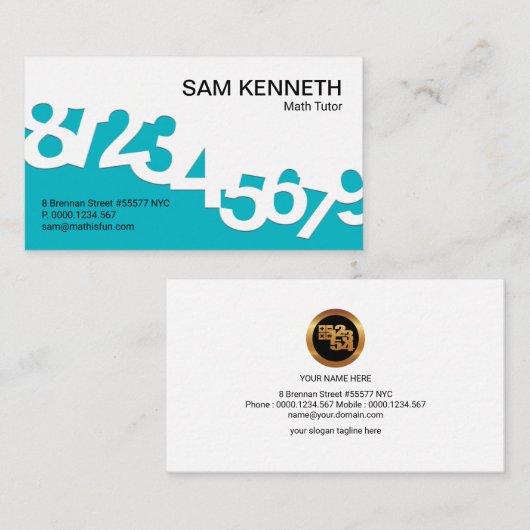 Blue Dancing Numbers Wave Math Tutor Visitenkarte (Vorne/Hinten)