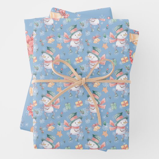 Blue Dancing Snowman Holiday Geschenkpapier Set (Beispiel)
