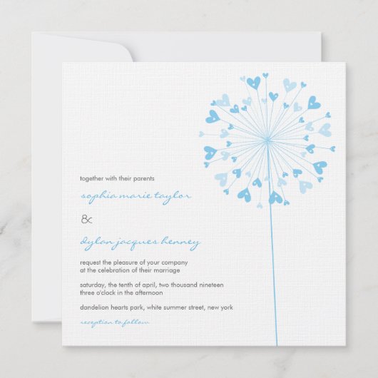 Blue Dandelion Blume Liebe Einladung Hochzeit (Vorderseite)