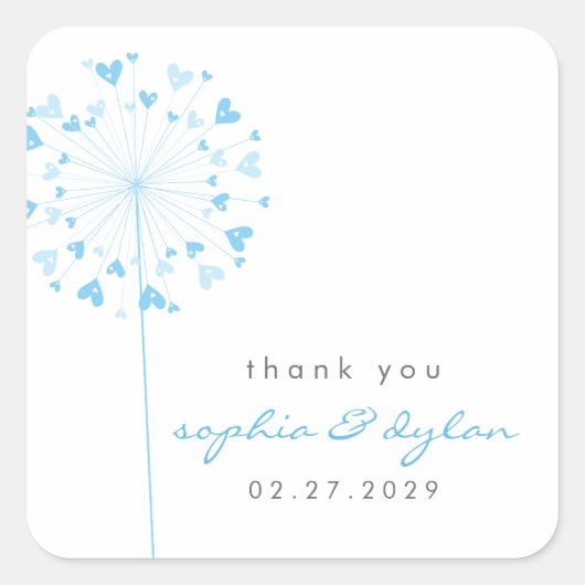 Blue Dandelion Blume Liebe Herbst Hochzeit Quadratischer Aufkleber (Vorderseite)
