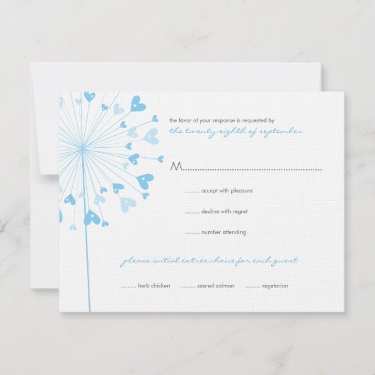 Blue Dandelion Blume Liebe Wedding RSVP Card (Vorderseite)