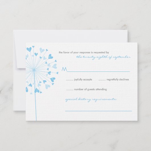 Blue Dandelion Blume Liebe Wedding RSVP Card Karte (Vorderseite)