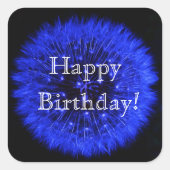 Blue Dandelion Happy Birthday Sticker (Vorderseite)