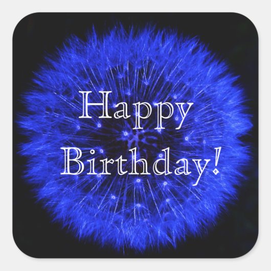 Blue Dandelion Happy Birthday Sticker (Vorderseite)