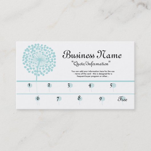 Blue Dandelion Loyalty Cards/Frequent Buyer Treuekarte (Vorderseite)