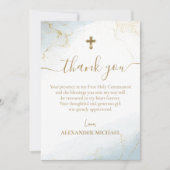 Blue Danke, Gold Cross Boy Erste Heilige Kommune Dankeskarte (Vorderseite)