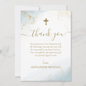 Blue Danke, Gold Cross Boy Taufe Dankeskarte (Vorderseite)