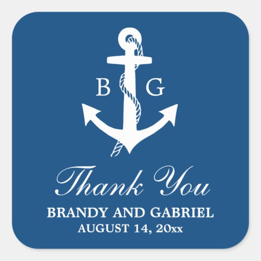 Blue Danke Nautic Monogram Wedding Stickers (Vorderseite)