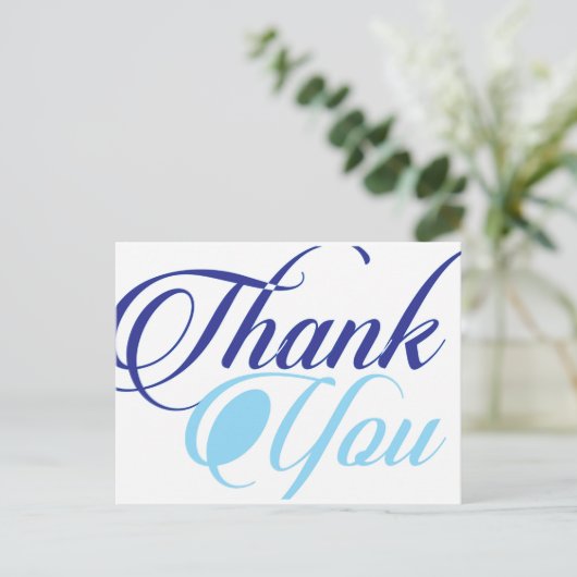 Blue danke Skripttypografie Postkarte (Stehend Vorderseite)