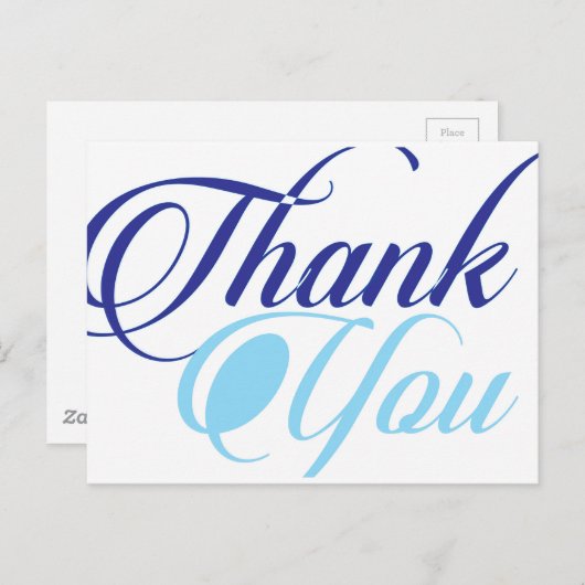 Blue danke Skripttypografie Postkarte (Vorne/Hinten)