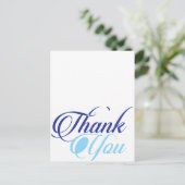 Blue danke Skripttypografie Postkarte (Stehend Vorderseite)
