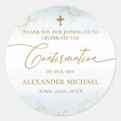 Blue Dankeschön Gold Cross Boy Bestätigung Runder Aufkleber (Vorderseite)