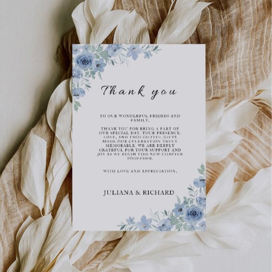 Blue Dankeschön Letter, Napkin Note Menu Menükarte