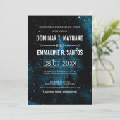 Blue Dark Galaxy Hochzeit Probe Dinner Einladung (Stehend Vorderseite)