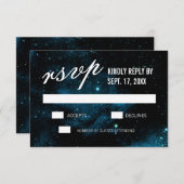 Blue Dark Galaxy Wedding RSVP Cards (Vorne/Hinten)