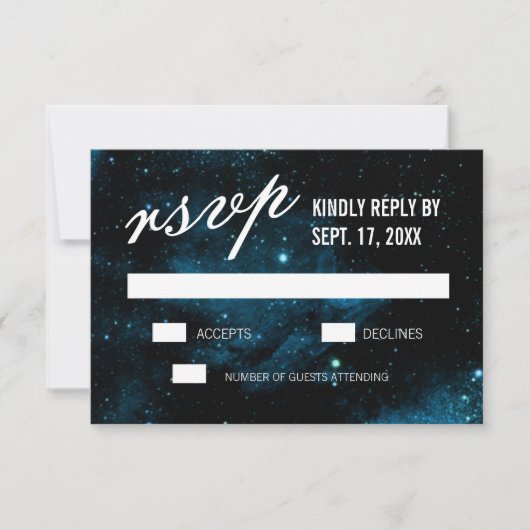 Blue Dark Galaxy Wedding RSVP Cards Karte (Vorderseite)