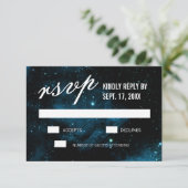 Blue Dark Galaxy Wedding RSVP Cards Karte (Stehend Vorderseite)