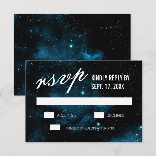 Blue Dark Galaxy Wedding RSVP Cards Karte (Vorne/Hinten)